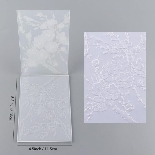 3D Embossing Folder for Card Making,Cherry Plum Blossom Clear Plastic Texture Fades Embossing Folder Template for Scrapbooking and Other Paper Craft Album Stamps DIY Decoration