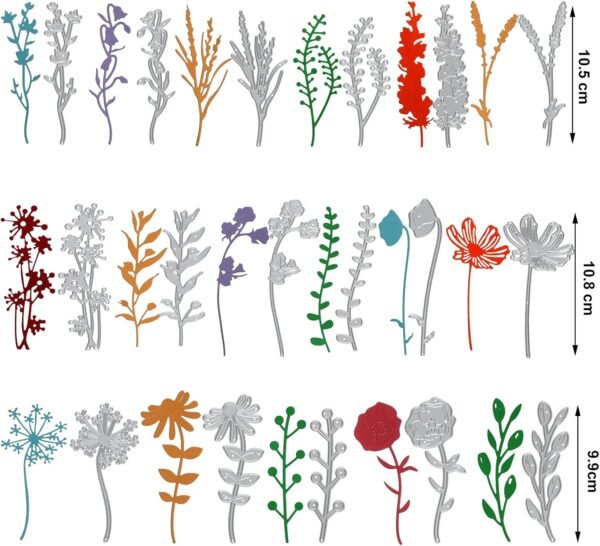 17 Pieces Wildflower Metal Cutting Dies 3D Flower Dies Flower Shape Embossing Scrapbooking Cuts Stencil Leaves Embossing Stencil for DIY Scrapbooking Card Making(Elegant Style)