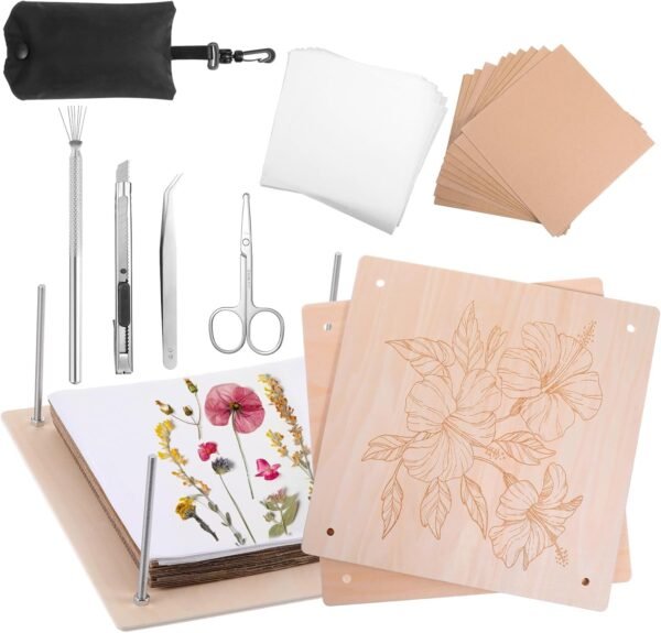 10 Layer 11" X 11" Wooden Press with Storage Bag, Extra Large Flower Pressing Kit, DIY Wood Flower Leaf Plant Press Kit Great Gift for Arts and Crafts