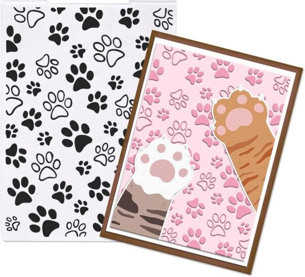 Background Embossing Folder, Plastic Textured Impressions Cute Dog Cat Footprint Embossing Folder Template for Card Making Dog Lovers Scrapbooking Paper Craft Album Stamps DIY Décor