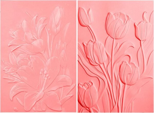 2 Pieces 3D Embossing Folder for Card Making Tulip and Lily Floral Textures Impressions Background Plastic Embossing Folders Template for DIY Scrapbooking and Other Paper Crafts Mother's Day Card Dec