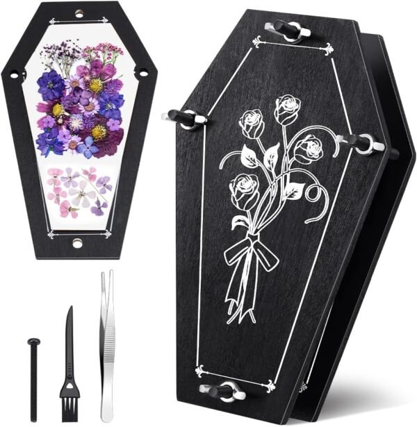 Coffin Flower Press Set, Wood Flower Pressing Kit 6 Layers Plant Preservation Kit DIY Drying Art Dried Floral Art Beginner Bundle, 6.7x3.9 Inch